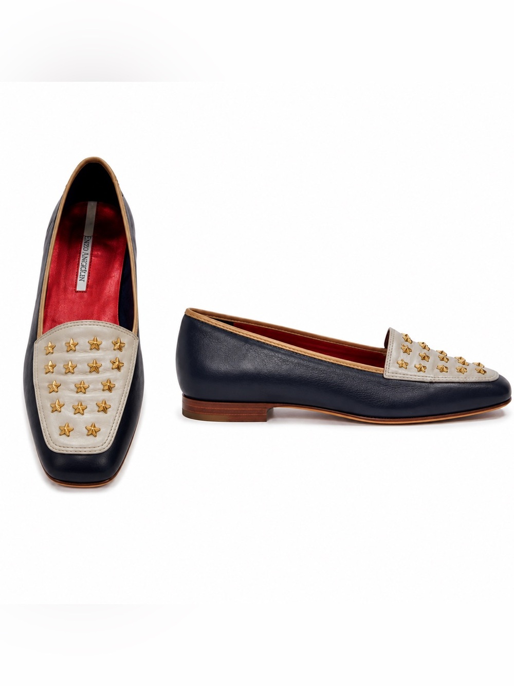 Enzo Angiolini 4th of July patriot Loafers Red White Blue Star Stud Leather 8.5N